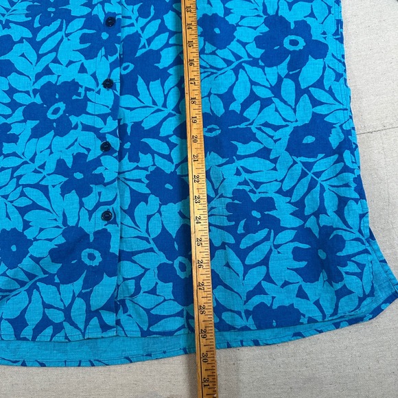 Jaclyn Smith Plus Blue Floral Coastal Beachy Button Down Shirt linen vacation - Picture 4 of 7